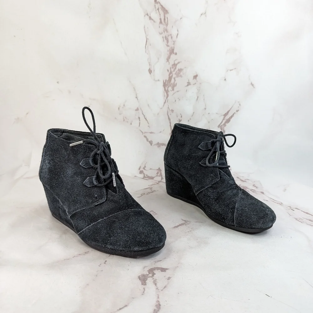 Toms Wedge Bootie Womens 10 41 Desert Suede Leather Black Flannel Lined
